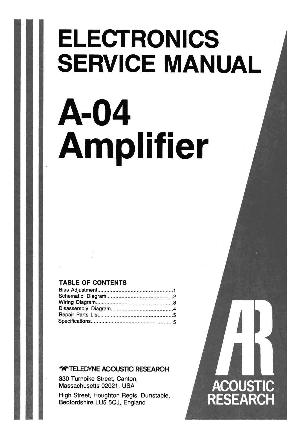 Сервисная инструкция Acoustic-Research A-04 ― Manual-Shop.ru