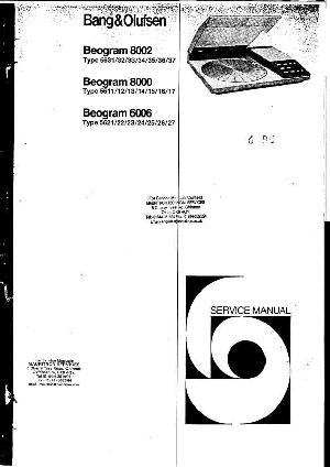Сервисная инструкция Bang&Olufsen BEOGRAM 8002, 8000, 6006 ― Manual-Shop.ru