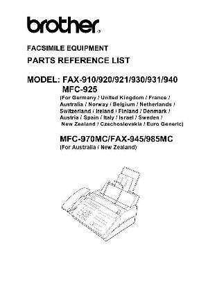 Service manual Brother Fax 910, 920, 921, 930, 931, 940, 945, MFC-925, 970, 985 Каталог запчастей ― Manual-Shop.ru
