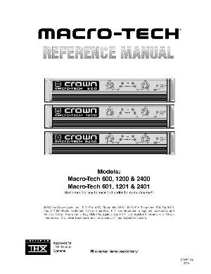 Сервисная инструкция Crown MACRO-TECH 600, 1200, 2400 ― Manual-Shop.ru