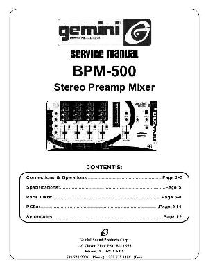 Сервисная инструкция Gemini BPM-500  ― Manual-Shop.ru