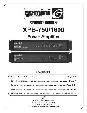 Сервисная инструкция Gemini XPB-750, XPB-1600 ― Manual-Shop.ru