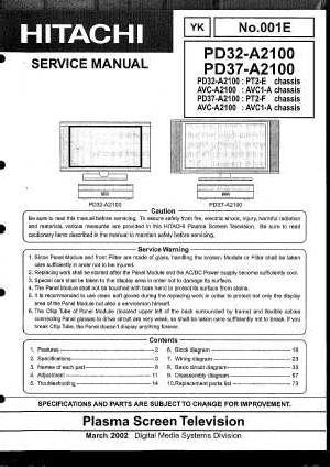 Сервисная инструкция Hitachi PD32-A2100, PD37-A2100 ― Manual-Shop.ru