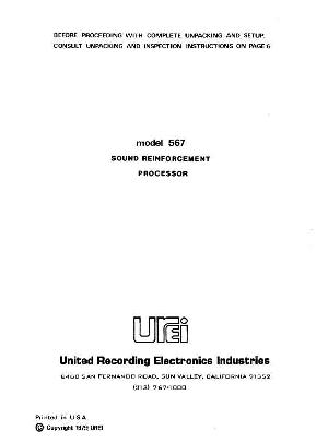 Сервисная инструкция JBL UREI-567  ― Manual-Shop.ru