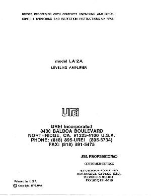Сервисная инструкция JBL UREI-LA-2A  ― Manual-Shop.ru