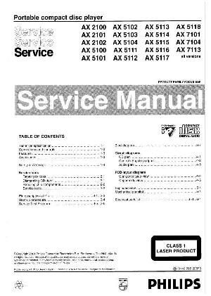 Service manual Philips AX-2100, AX-2101, AX-2102, AX-5100, AX-5101, AX-5102, AX-5103, AX-5104, AX-5111, AX-5112, AX-5113, AX-5114, AX-5115, AX-5116, AX-5117, AX-5118, AX-7101, AX-7104, AX-7113 ― Manual-Shop.ru