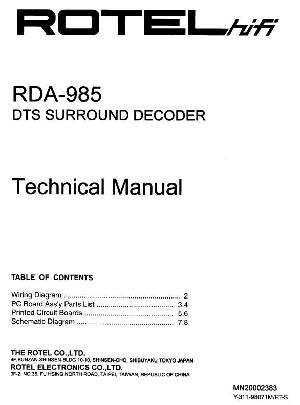 Сервисная инструкция Rotel RDA-985 ― Manual-Shop.ru