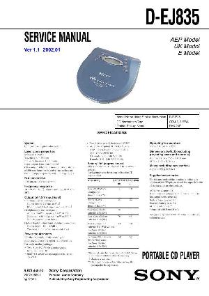 Сервисная инструкция Sony D-EJ835 ― Manual-Shop.ru