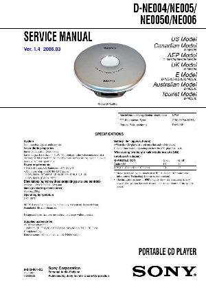 Сервисная инструкция Sony D-NE004, D-NE005, D-NE0050, D-NE006  ― Manual-Shop.ru