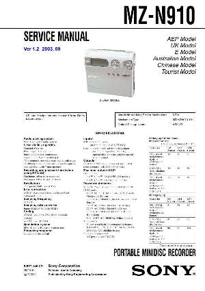 Сервисная инструкция Sony MZ-N910  ― Manual-Shop.ru