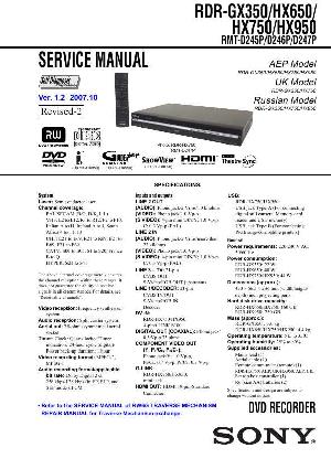 Сервисная инструкция Sony RDR-GX350, RDR-HX650, RDR-HX750, RDR-HX950 ― Manual-Shop.ru
