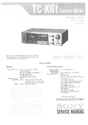 Сервисная инструкция Sony TC-K61 ― Manual-Shop.ru