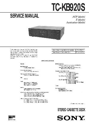 Сервисная инструкция Sony TC-KB920S ― Manual-Shop.ru