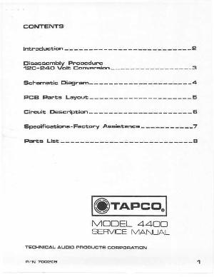 Сервисная инструкция Tapco 4400 ― Manual-Shop.ru